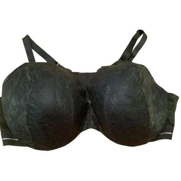 CACIQUE LIGHTLY LINED BLACK LACE UNDERWIRE BRA 46C NWOT - Picture 1 of 8